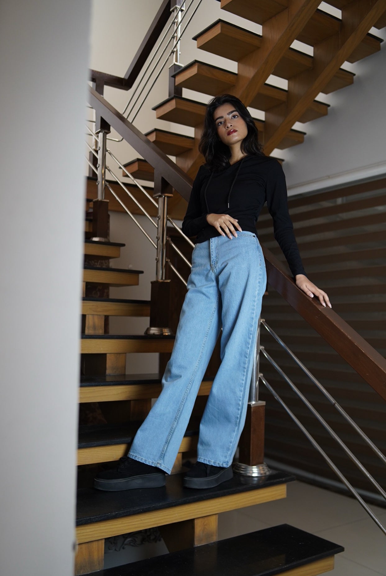 Blue Straight Wide Leg Jeans