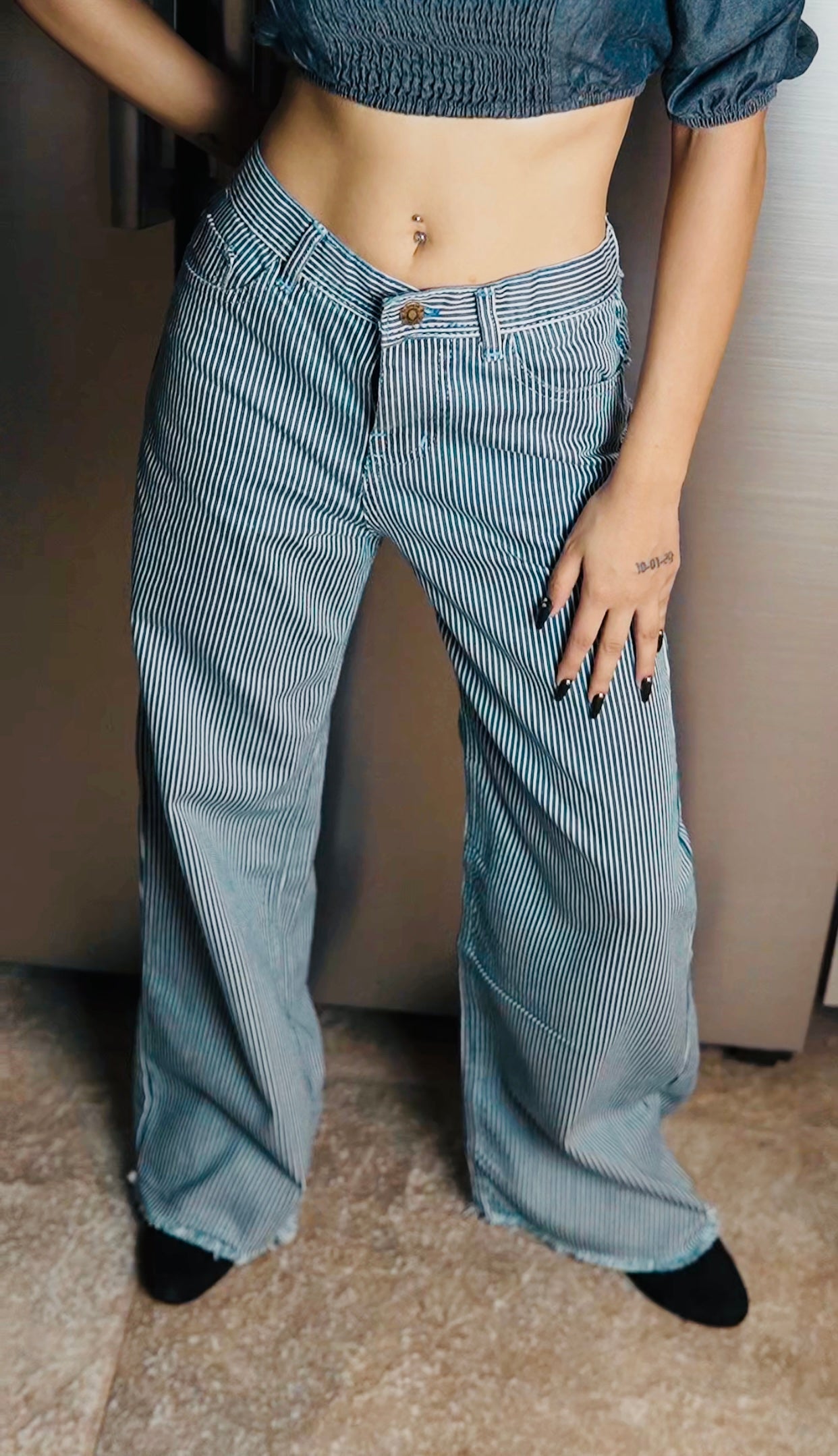 Pinstripe Wide Leg Jeans