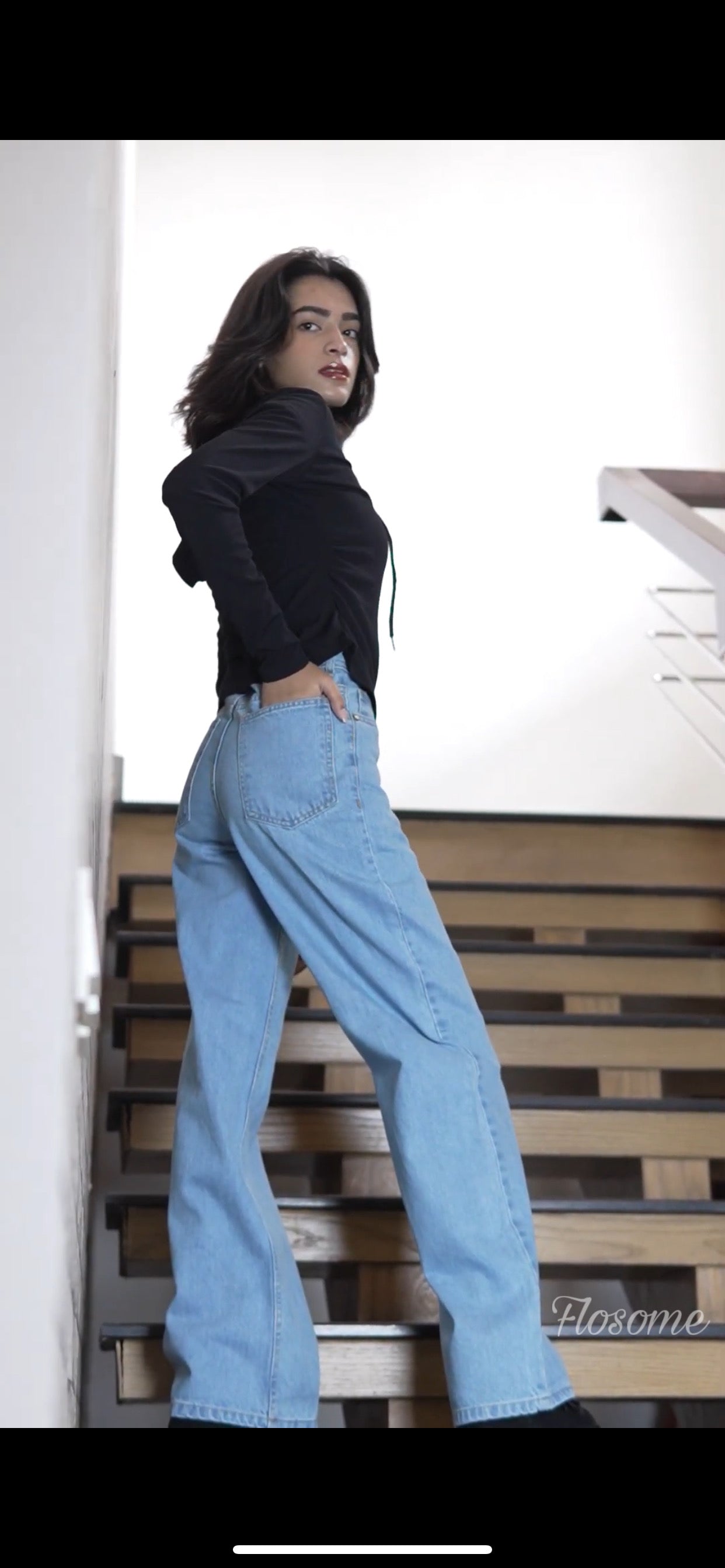 Blue Straight Wide Leg Jeans