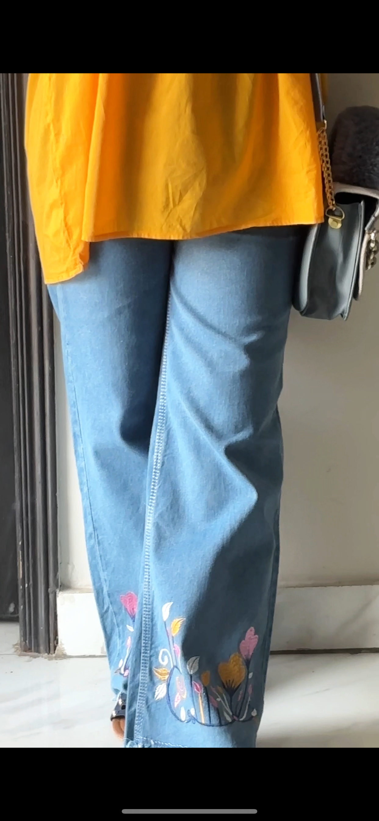 Blue MultiEmbroidered High Waisted Jeans