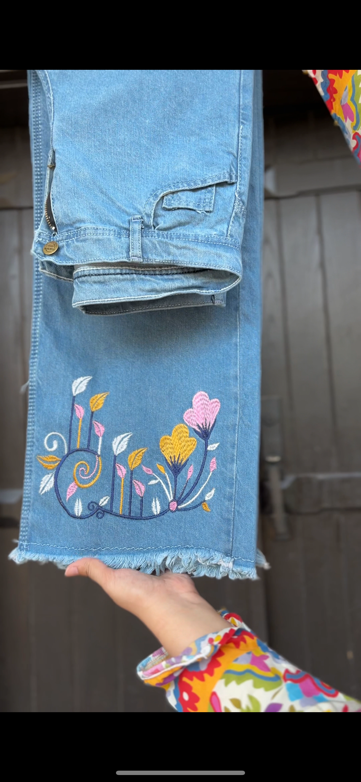 Blue MultiEmbroidered High Waisted Jeans