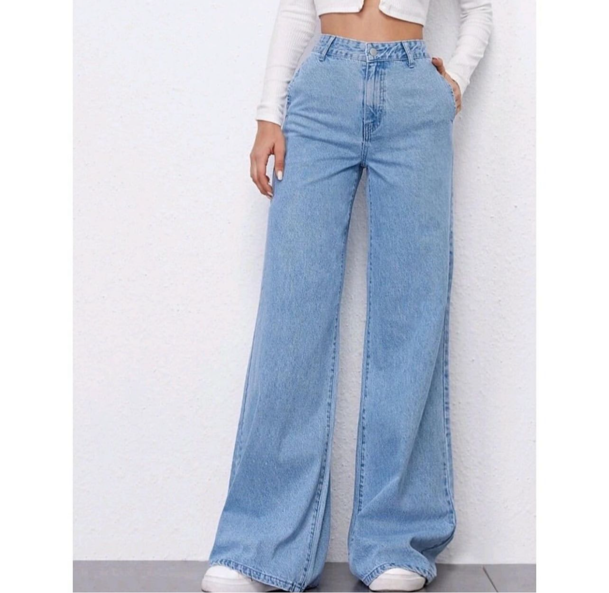 Sky Blue High waisted Wide Leg Jeans