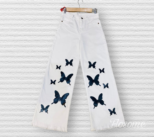 Butterfly Print Wide Leg Jeans