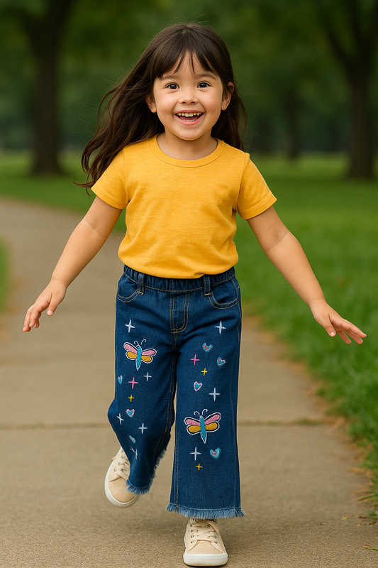 Navy Blue Embroidered Jeans