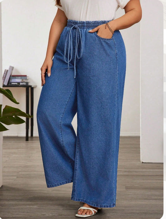 Blue Adjustable Plus sized Denim Trousers