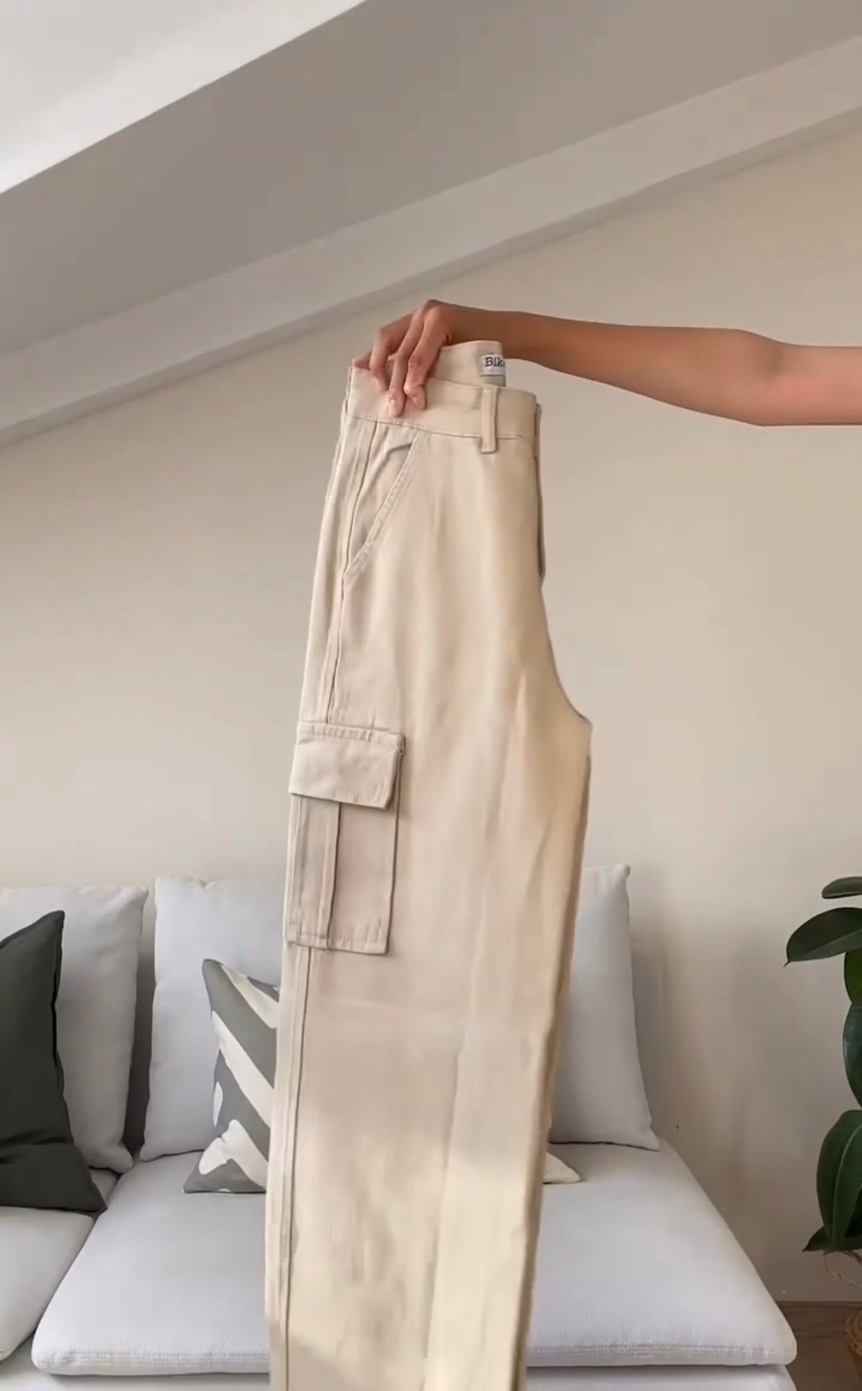 Beige Cargo Wide Leg Jeans