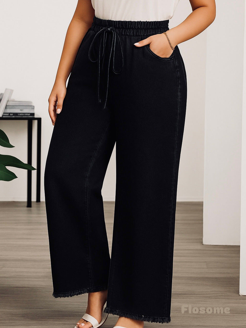 Black Adjustable Denim Trouser