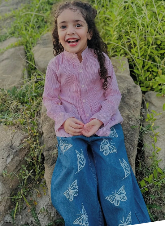 Butterfly print Wide leg Kids jeans
