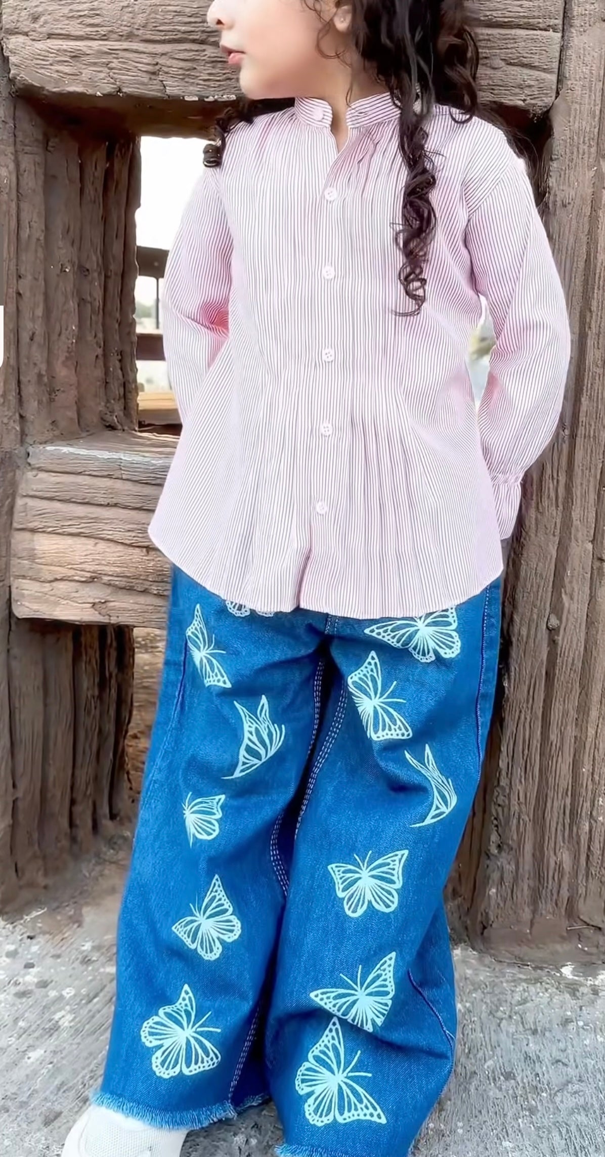Butterfly print Wide leg Kids jeans