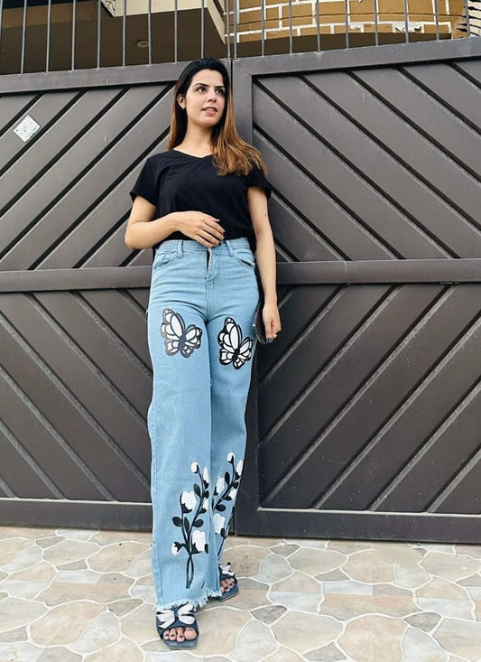 Butterfly leaf printed Jeans