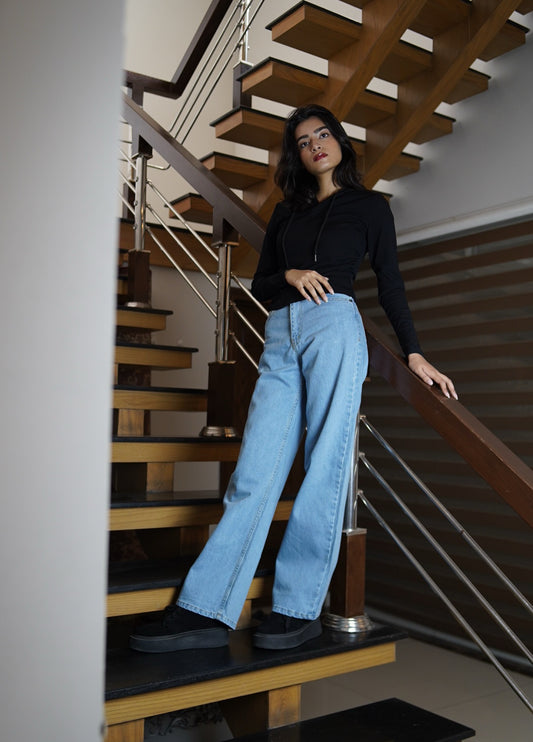 Blue Straight Wide Leg Jeans