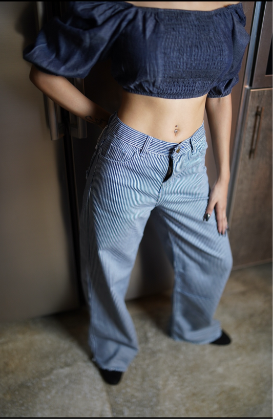 Pinstripe Wide Leg Jeans
