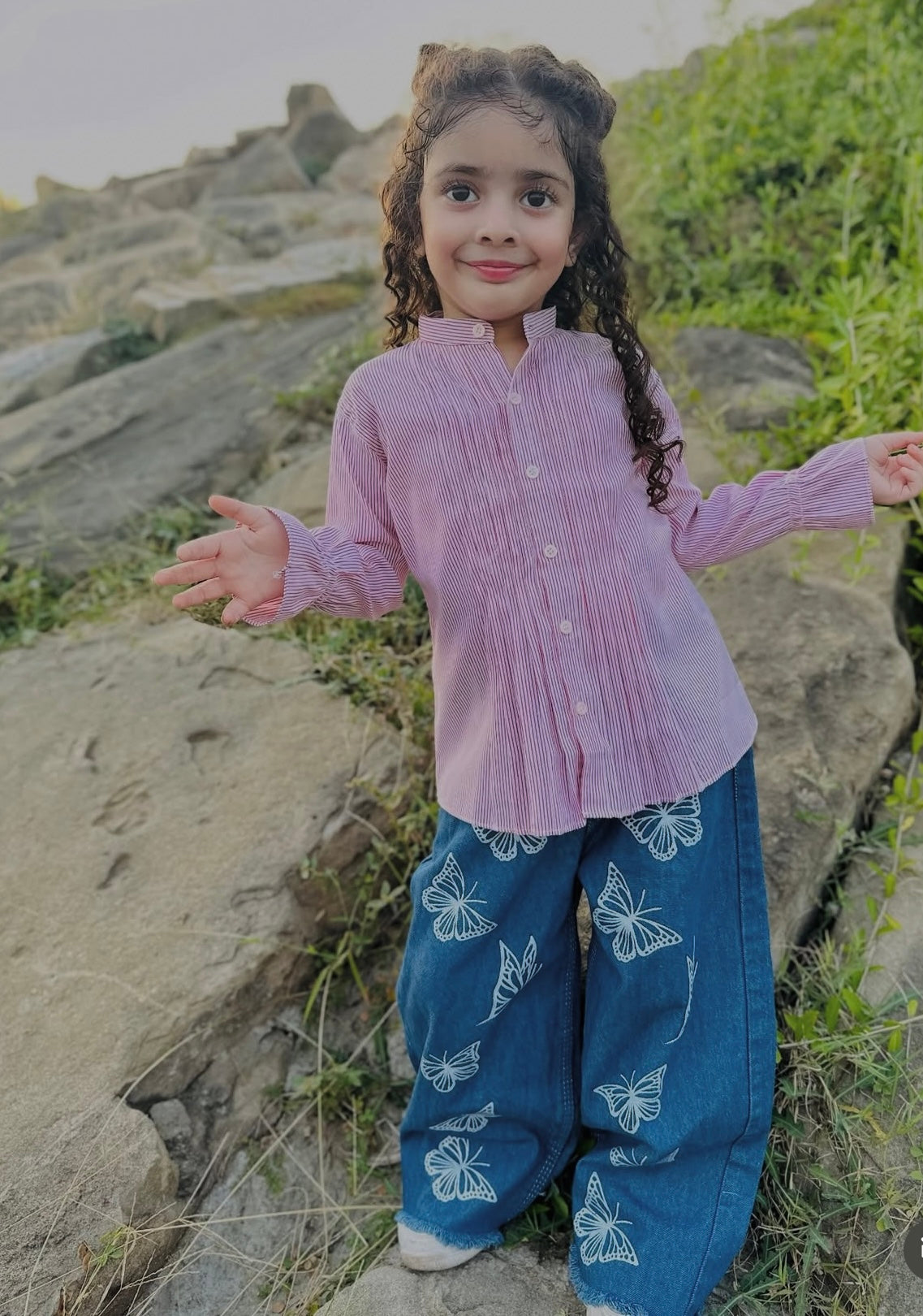 Butterfly print Wide leg Kids jeans