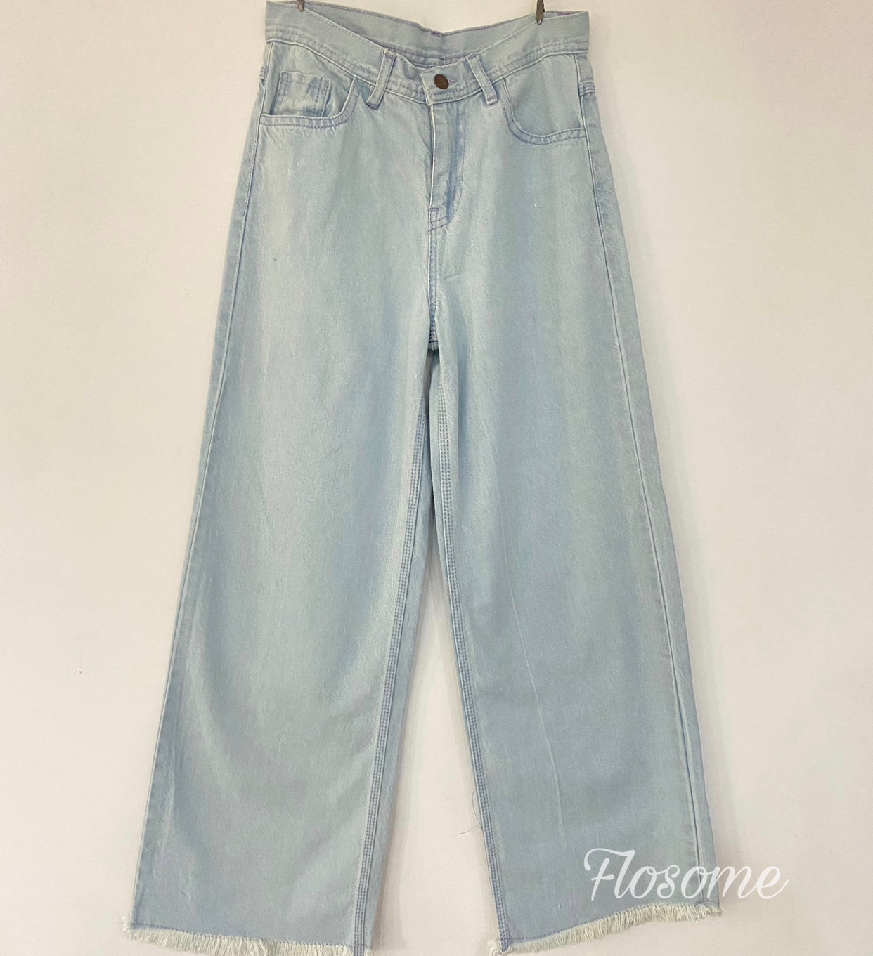 Plain Ice Blue Wide Leg Jeans