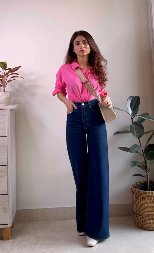 Navy Blue Straight Wide Legs Jeans