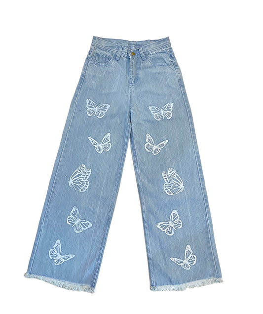 Butterfly Print Wide Leg Jeans -2