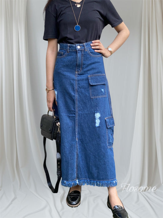 Navy Blue Denim Skirt