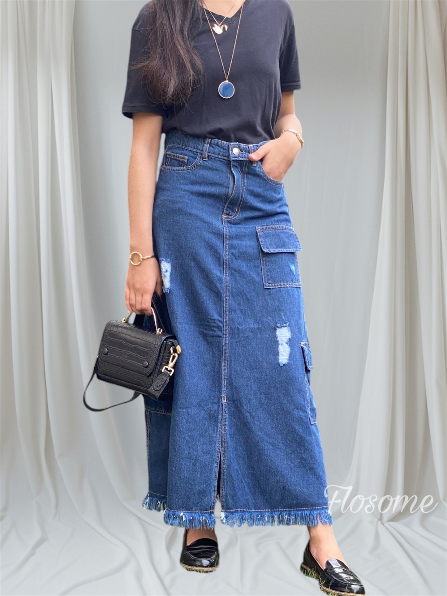 Navy Blue Denim Skirt