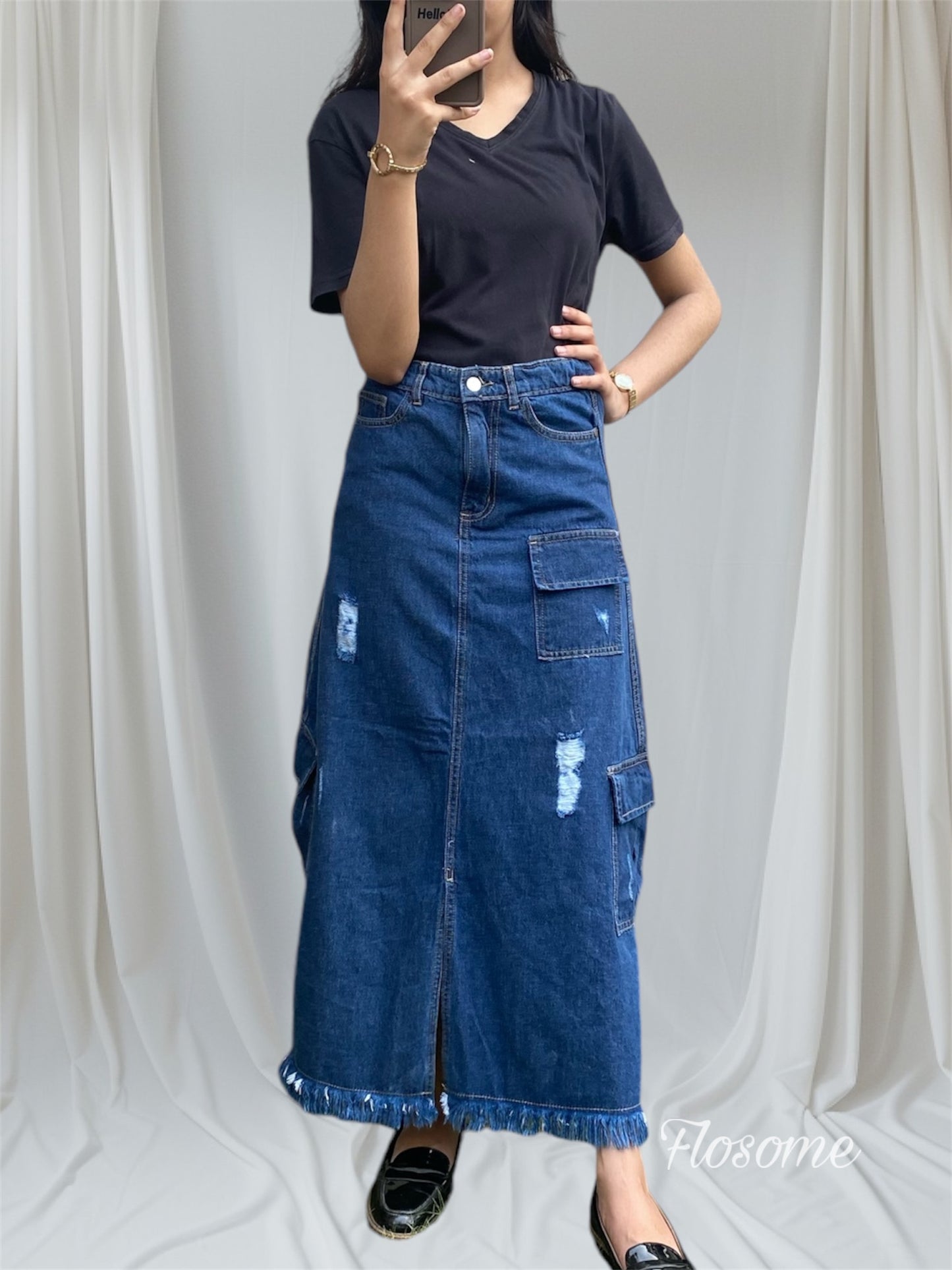 Navy Blue Denim Skirt