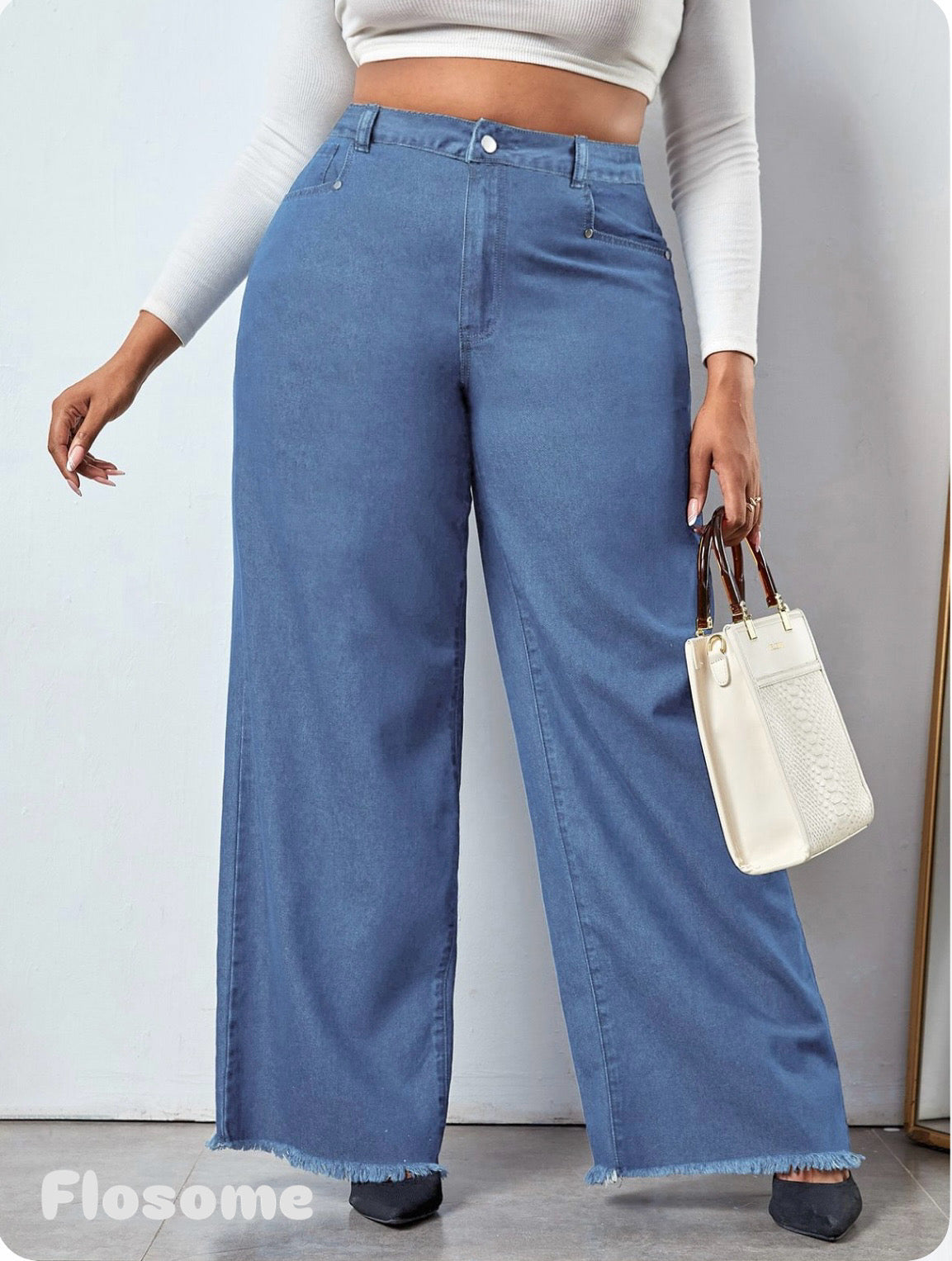 Plus size Blue Denim Wide Leg Jeans