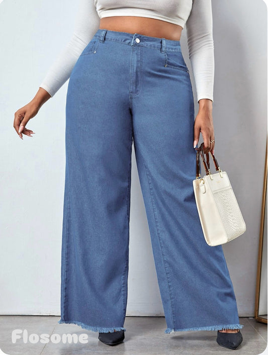 Plus size Blue Denim Wide Leg Jeans