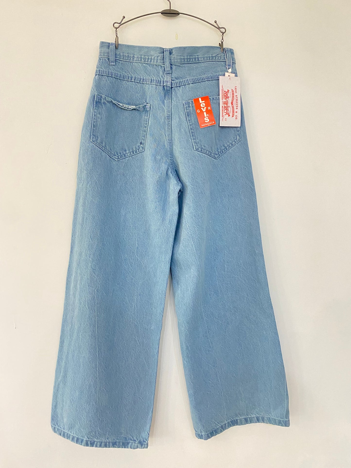 Blue Plain Wide Leg Jeans