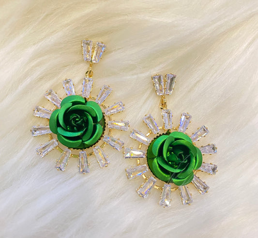 Embellished Rose Drop Earrings-A021