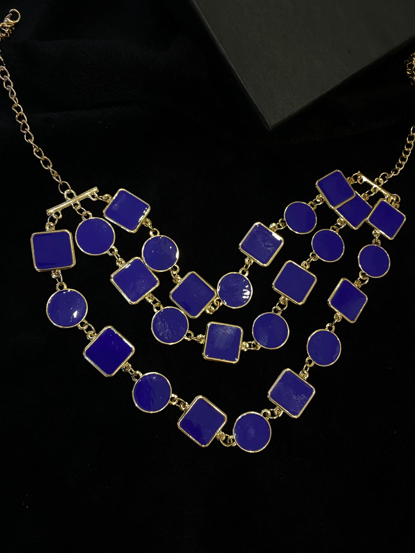 Three layered Blue Pop Necklace -A213