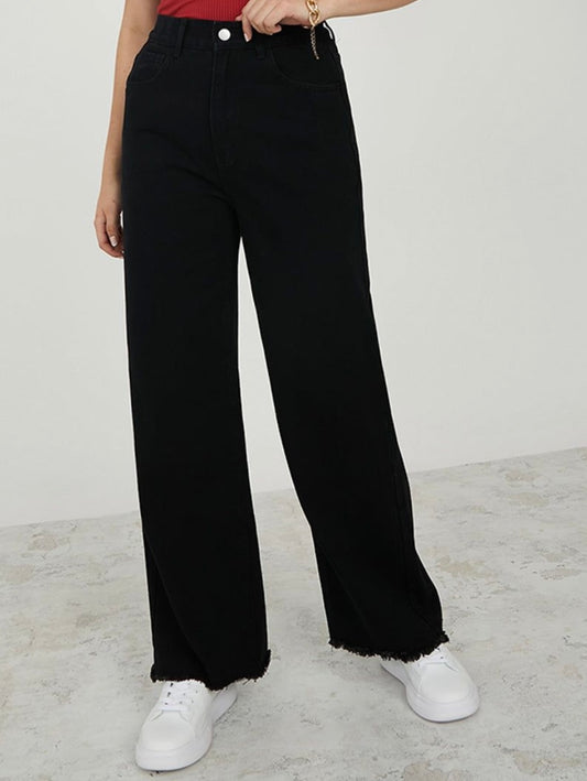 Plain Black Wide Leg Jeans