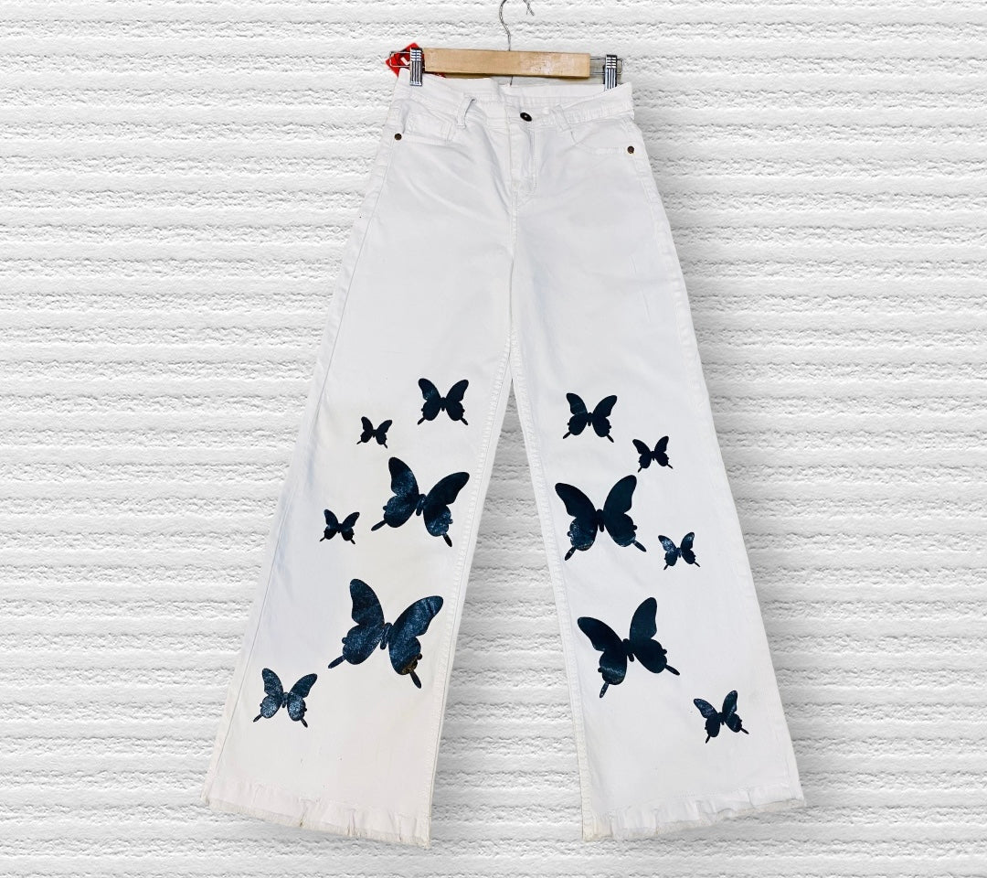 Butterfly Print Wide Leg Jeans